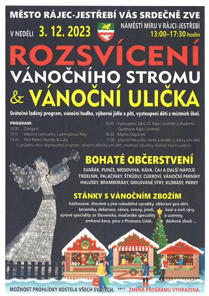 Pozvánka na rozsvícení vánočního stromu do Rájce-Jestřebí.